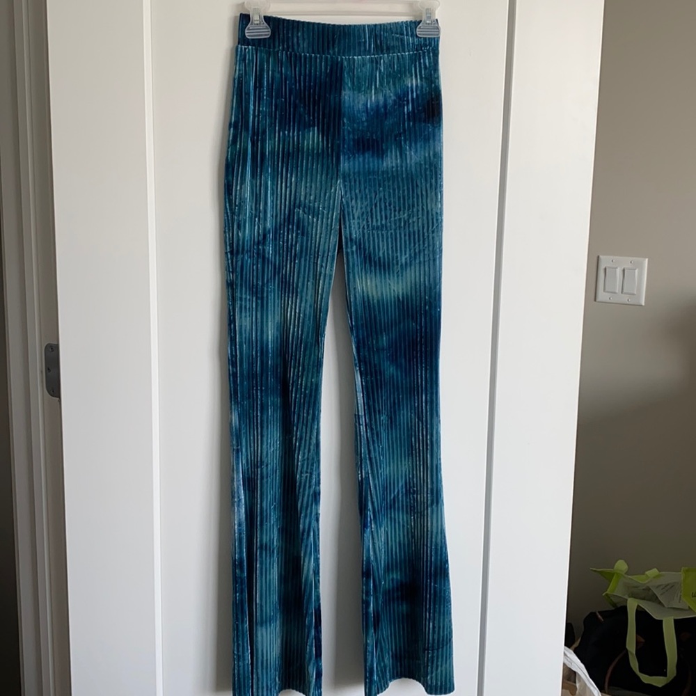 blue velvet flare pants